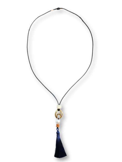 Bonnie Tassel blue cord neck