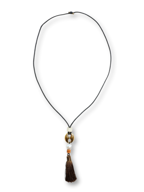 Bonnie Tassel brown cord neck